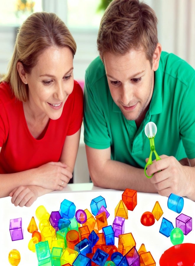 Bbiamsleep 76 Pcs Counting 3D Geometric Solids Colorful Plastic Geometric Shape Light Table Manipulative Counting Sorting Sensory Bin Filler Fine Motor Skills for Light Table Sorting Counting Training - Image 5